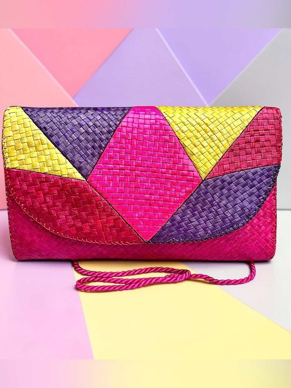 VANESSA VTG FASHION IMPORTS USA Large Woven Rattan Bag / Clutch 1980’s Deadstock